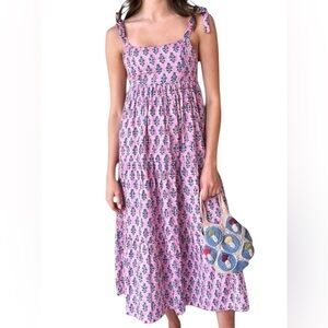 India Collection by Emerson Fry Sara Cotton Blockprint Tie Shoulder Cami Midi